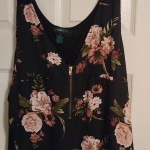 Black pink floral zip front tank top rue+